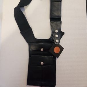 Unisex LI Brand Leather Thick Strap Crossbody Black NWT ID Cash Credit Pockets